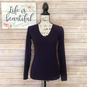 Theory Dark Purple Wool V-Neck Long Sleeve Sweater Size XSP